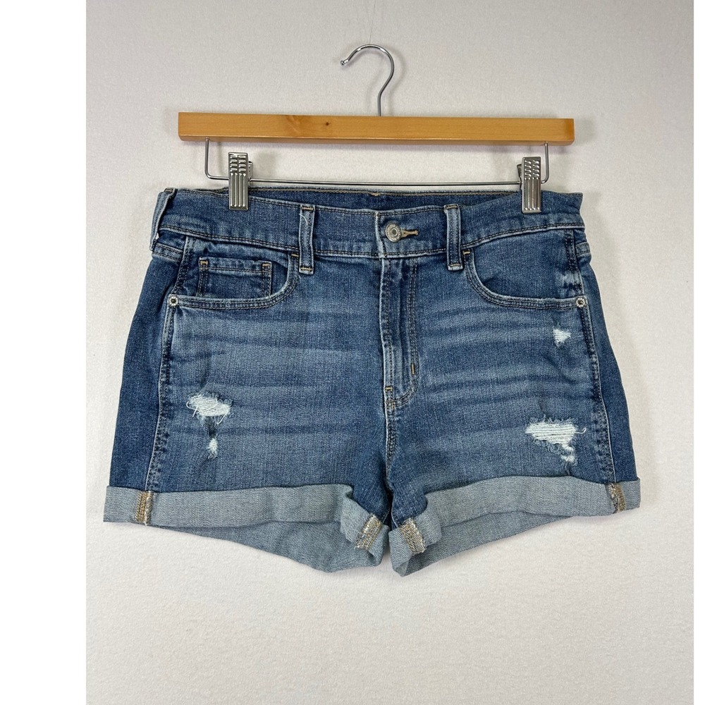 Distressed Old Navy Womens 6 Blue Mid Rise Boyfriend Cuffed Denim Jean Shorts